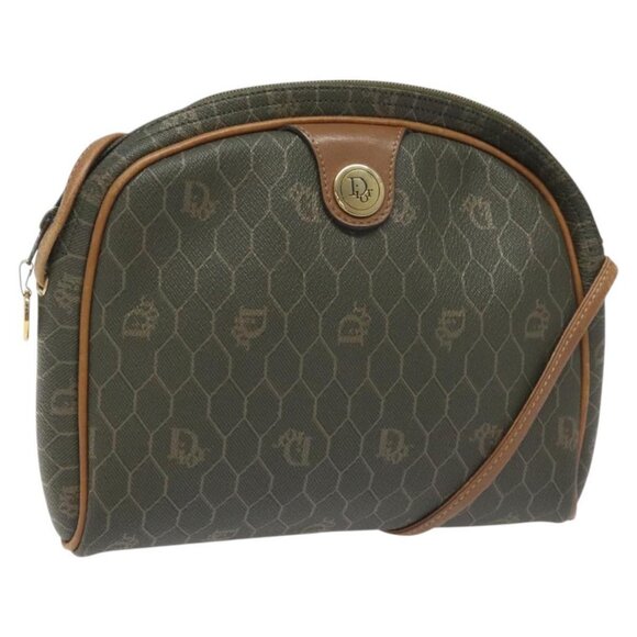 Christian Dior Honeycomb Canvas Shoulder Bag PVC Leather Green Gold Auth 115664 - Picture 1 of 16
